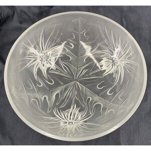 Verlys Bowl Thistle Pattern Frosted Pressed Art Glass 8.5" Signed 1930s